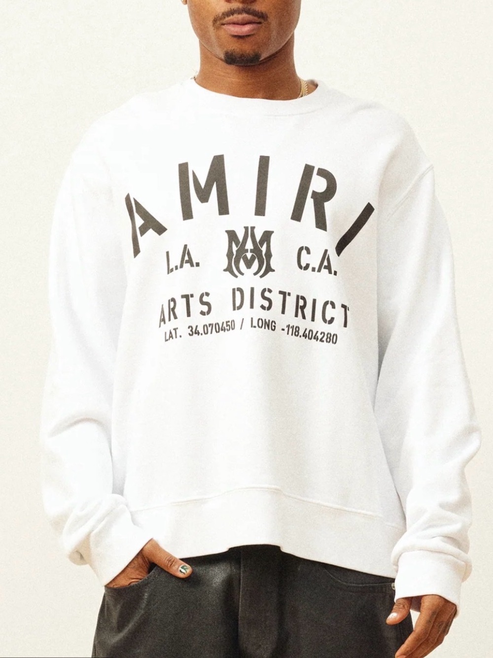 AMIRI White Crewneck Sweatshirt with Black Logo Print
